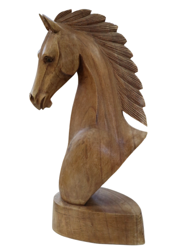 Scultura testa di cavallo in legno di teak |...
