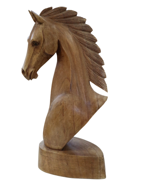 Scultura testa di cavallo in legno di teak | Fatto a mano in Indonesia | Statuetta decorativa artigianale