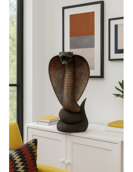 Statua Cobra in Legno di Teak Intagliato a Mano – Scultura Esotica Artigianale 72 cm – Realizzata in Indonesia