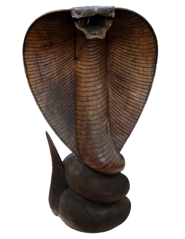 Statua Cobra in Legno di Teak Intagliato a Mano...