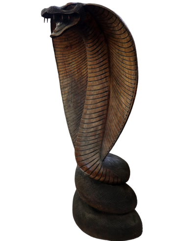Statua Cobra in Legno di Teak Intagliato a Mano...