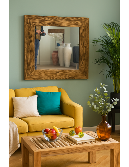 Specchio quadrato in legno di teak fatto a mano – Cornice lavorata artigianalmente – 100x100 cm