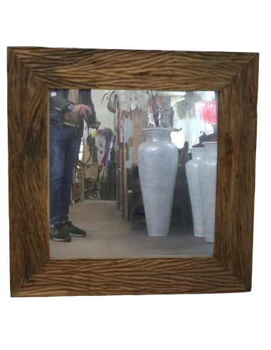 Specchio quadrato in legno di teak fatto a mano...