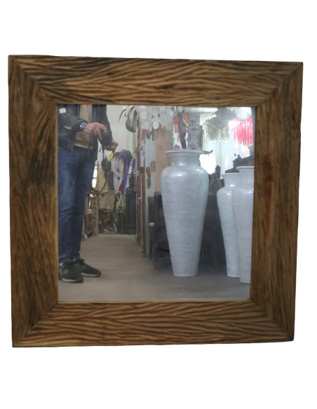 Specchio quadrato in legno di teak fatto a mano – Cornice lavorata artigianalmente – 100x100 cm