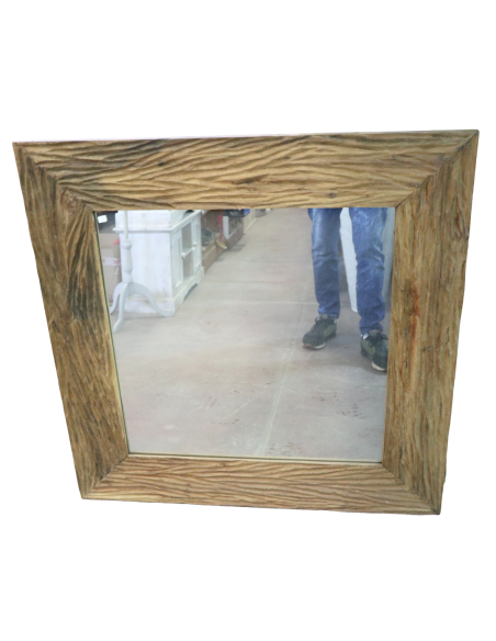 Specchio quadrato in legno di teak fatto a mano – Cornice lavorata artigianalmente – 100x100 cm