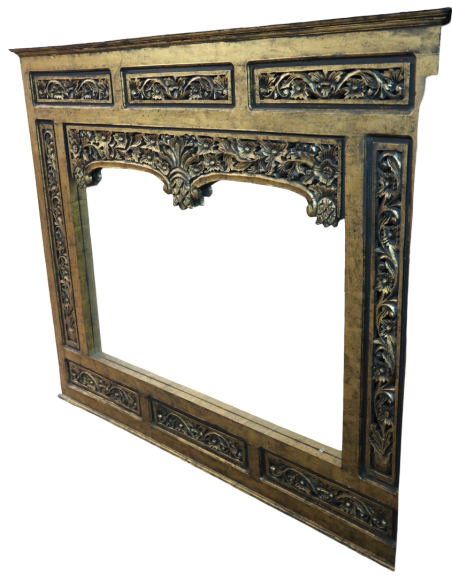Specchio in legno dorato intagliato a mano 124x104 cm – Stile classico indonesiano con cornice decorata 17 cm