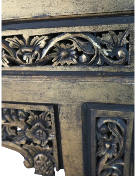 Specchio in legno dorato intagliato a mano 124x104 cm – Stile classico indonesiano con cornice decorata 17 cm