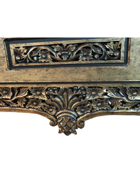 Specchio in legno dorato intagliato a mano 124x104 cm – Stile classico indonesiano con cornice decorata 17 cm