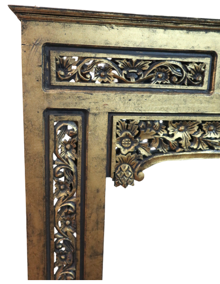 Specchio in legno dorato intagliato a mano 124x104 cm – Stile classico indonesiano con cornice decorata 17 cm