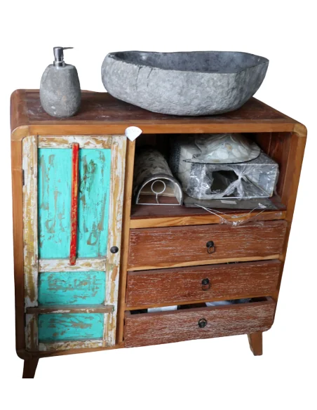 Lavandino in pietra naturale scolpita a mano – 57x48x15 cm – Design unico pietra di fiume