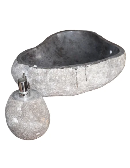 Lavandino in pietra naturale scolpita a mano – 57x48x15 cm – Design unico pietra di fiume