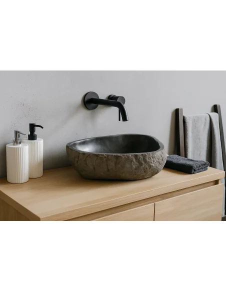 Lavandino in pietra naturale scolpita a mano – 57x48x15 cm – Design unico pietra di fiume