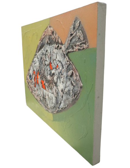 Quadro moderno con pesce astratto – Acrilico su tela 80x60 cm – Dipinto a mano artigianale Indonesia