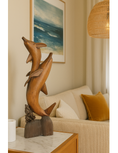 Statua in Legno con Delfini Intagliati a Mano – Scultura...