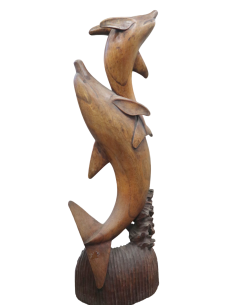 Statua in Legno con Delfini Intagliati a Mano – Scultura... 2