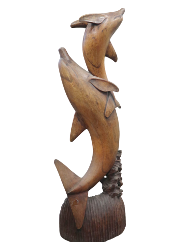 Statua in Legno con Delfini Intagliati a Mano –...