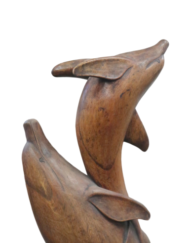 Statua in Legno con Delfini Intagliati a Mano –...