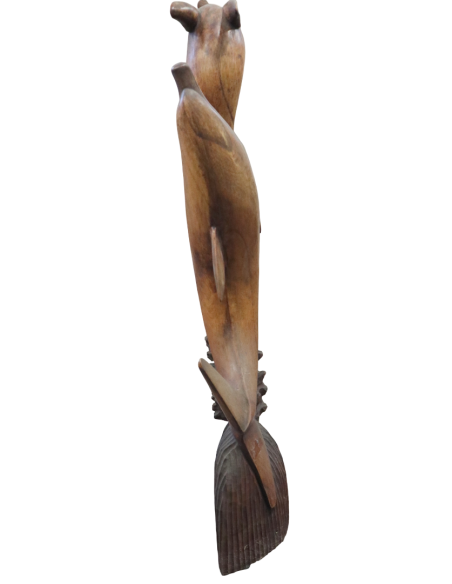 Statua in Legno con Delfini Intagliati a Mano – Scultura Artigianale Indonesiana 80 cm Complemento d’Arredo Naturale