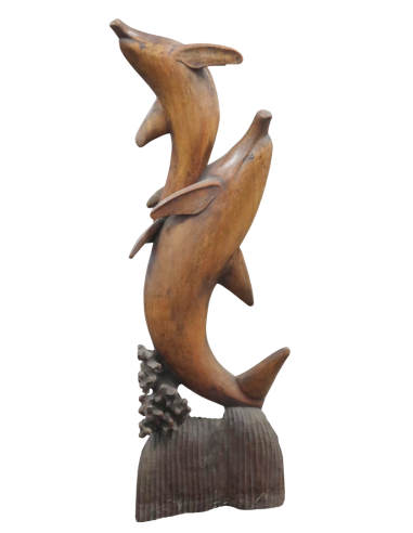 Statua in Legno con Delfini Intagliati a Mano –...