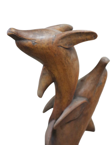 Statua in Legno con Delfini Intagliati a Mano –...