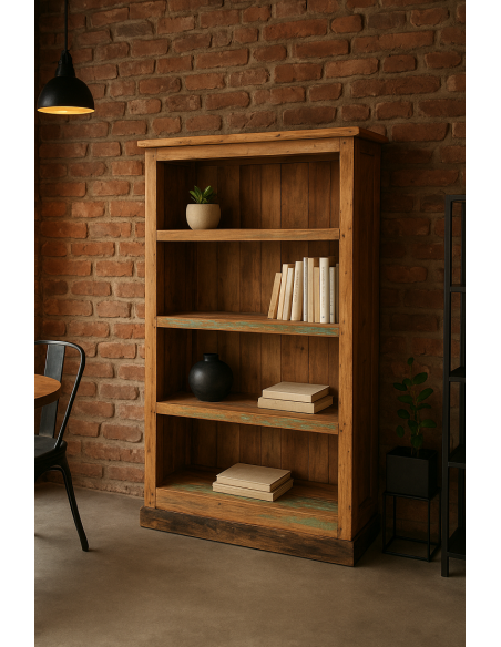 Libreria in Teak Riciclato dalle Barche Indonesiane 100x30x150h – Stile Rustico Industriale Moderno