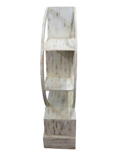 Libreria Tonda in Teak Decapato 103x37x110h – Mobile Artigianale in Legno Massello Stile Shabby Chic Moderno