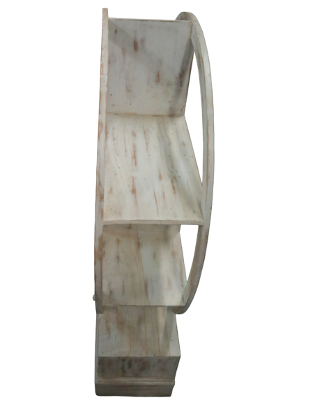Libreria Tonda in Teak Decapato 103x37x110h – Mobile Artigianale in Legno Massello Stile Shabby Chic Moderno