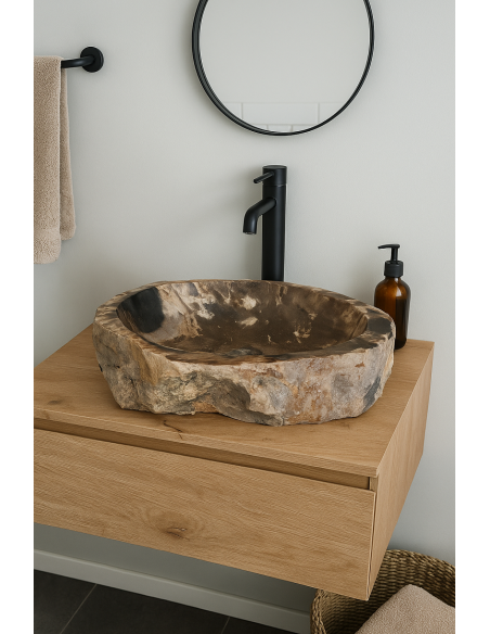 Lavandino in Pietra Fossile Naturale | Legno Fossilizzato 57x50x15 cm | Design Unico dal Fascino Naturale – Amicasaidee