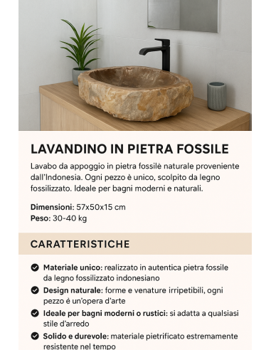 Lavandino in Pietra Fossile Naturale | Legno...