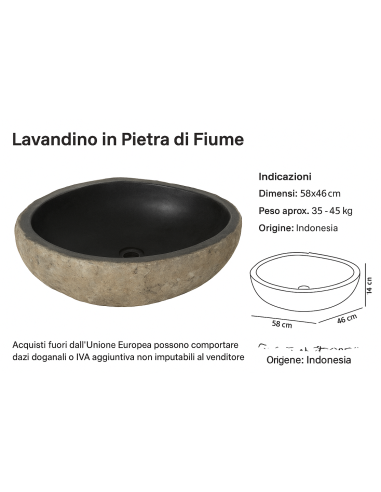Lavandino in Pietra di Fiume Naturale 55x38x15...