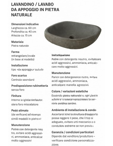Lavandino in pietra naturale fatto a mano –...