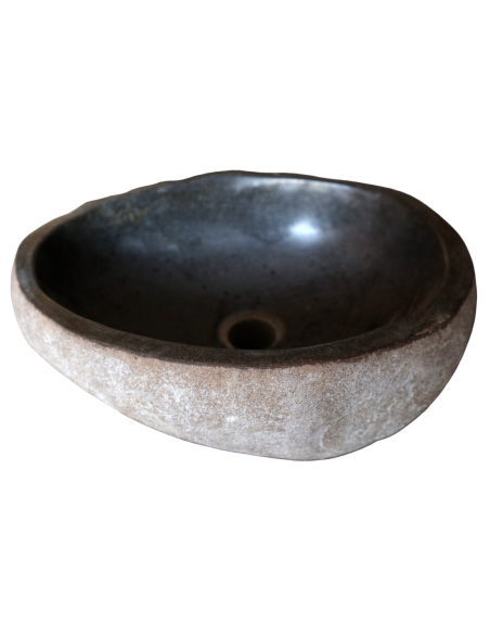 Lavandino in pietra naturale ovale cm 37x29x15 – Fatto a mano in Indonesia – Design rustico moderno