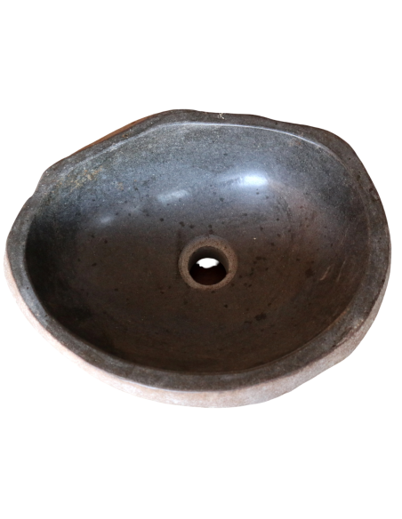 Lavandino in pietra naturale ovale cm 37x29x15 – Fatto a mano in Indonesia – Design rustico moderno