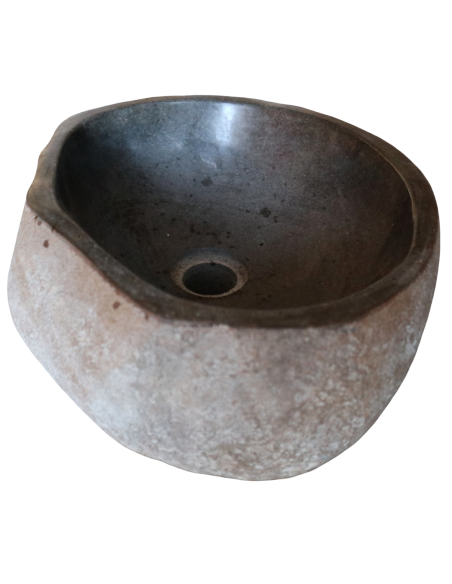 Lavandino in pietra naturale ovale cm 37x29x15 – Fatto a mano in Indonesia – Design rustico moderno