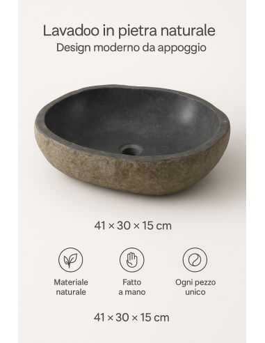 Lavabo in pietra naturale 41x30x15 cm –...