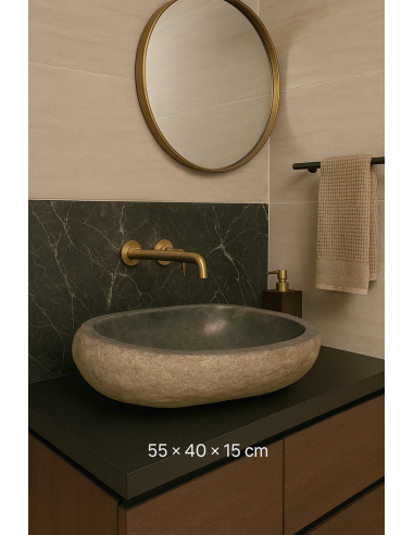 Lavabo in pietra di fiume naturale 55x40x15 cm...