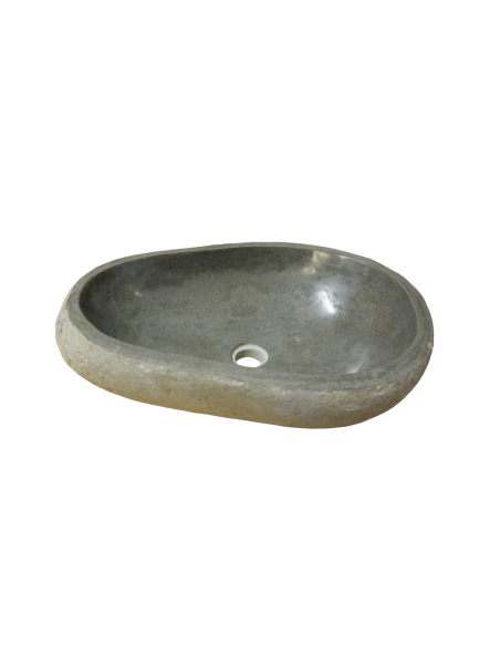 Lavabo in pietra di fiume naturale 55x40x15 cm – Lavandino da appoggio artigianale, design elegante per bagno moderno