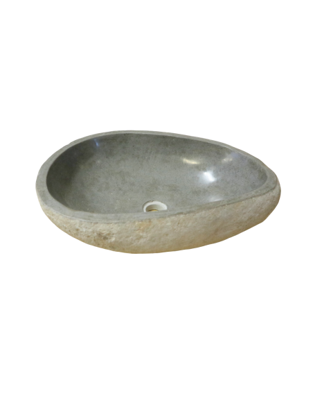 Lavabo in pietra di fiume naturale 55x40x15 cm – Lavandino da appoggio artigianale, design elegante per bagno moderno