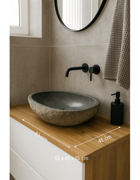 Lavabo in pietra di fiume naturale 51x41x15 cm – Lavandino da appoggio moderno fatto a mano