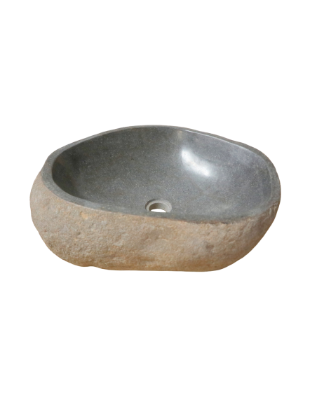 Lavabo in pietra di fiume naturale 51x41x15 cm – Lavandino da appoggio moderno fatto a mano