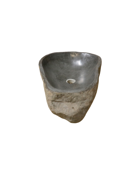 Lavandino in Pietra di Fiume Naturale cm 60x40x15 | Lavabo da Appoggio Artigianale per Bagno Moderno o Chalet di Montagna