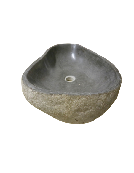 Lavandino in Pietra di Fiume Naturale cm 60x40x15 | Lavabo da Appoggio Artigianale per Bagno Moderno o Chalet di Montagna