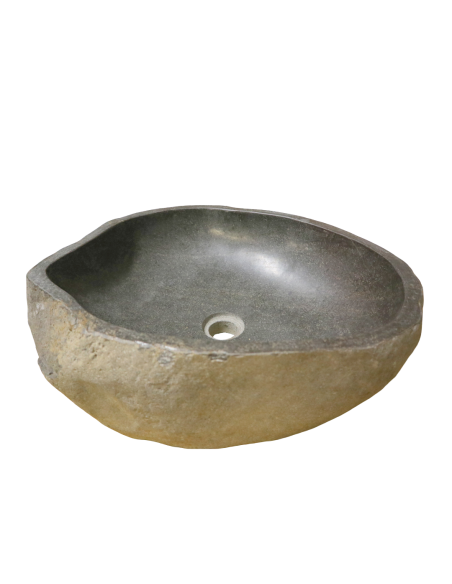 Lavandino in Pietra Naturale da Appoggio 50x41x15 cm | Artigianale Unico, Interno Levigato, Esterno Grezzo