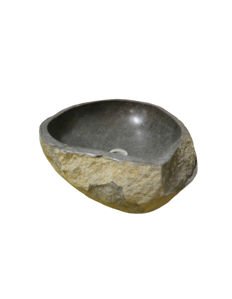 Lavandino in Pietra Naturale da Appoggio 50x41x15 cm | Artigianale Unico, Interno Levigato, Esterno Grezzo