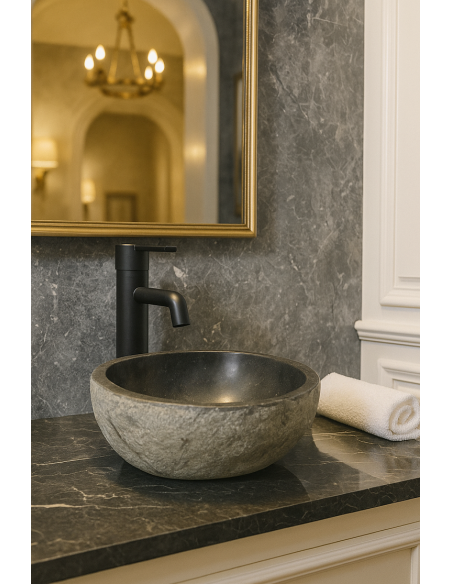 Lavabo in Pietra Naturale di Fiume – 35x31x15 cm | Stile Rustico Moderno