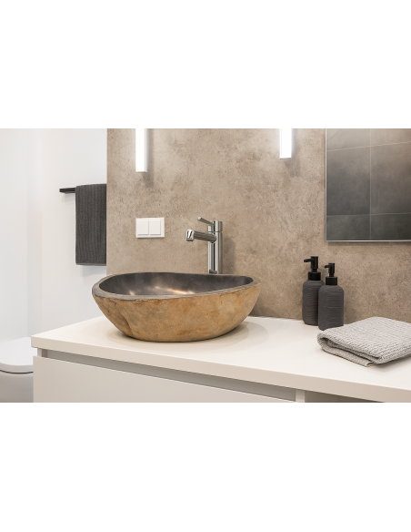 Lavandino in Pietra Naturale Fatto a Mano – Design Unico, Realizzato in Indonesia (59x44x15 cm)