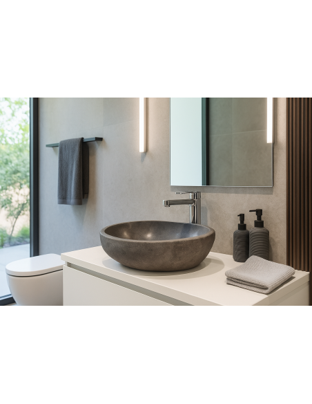 Lavandino in Pietra Naturale Fatto a Mano – Design Elegante, Origine Indonesia (53x43x15 cm)