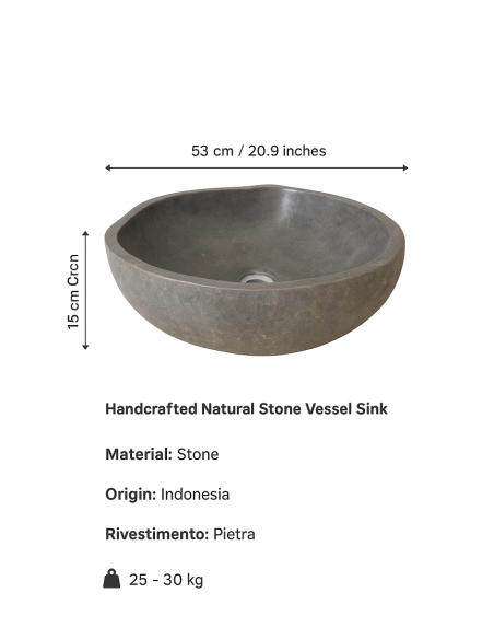 Lavandino in Pietra Naturale Fatto a Mano – Design Elegante, Origine Indonesia (53x43x15 cm)