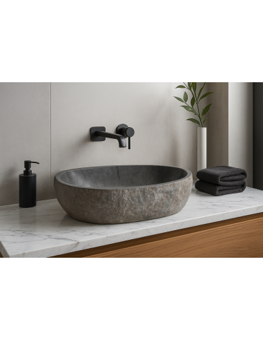 Lavabo in pietra naturale artigianale 59x39x15...