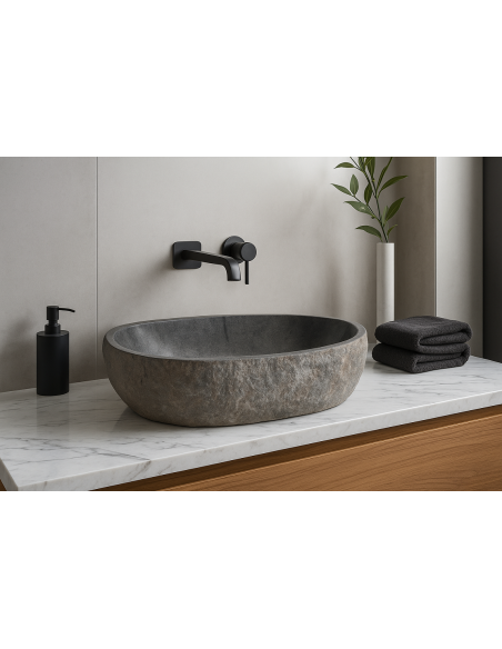 Lavabo in pietra naturale artigianale 59x39x15 cm – Design moderno